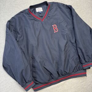 Boston Red Sox Jacket Mens 2XL Navy Blue Windbreaker Pullover Mesh Lined MLB